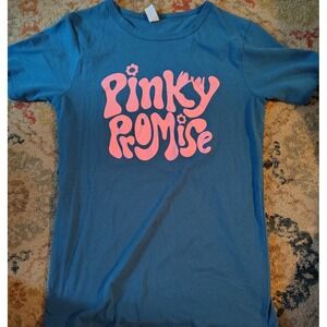 Pinky Promise Graphic T Shirt Blue Pink Flowers Cute Women's XL